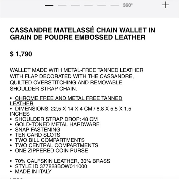 YSL Cassandra Matelasse Chain Wallet - Picture 3 of 3